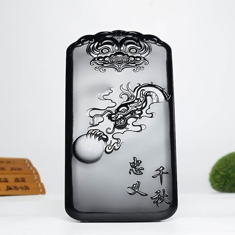 Loyalty Through the Ages - Hetian Ink Jade Guan Gong Loyalty Pendant 忠义传世——和田墨玉关公忠义牌