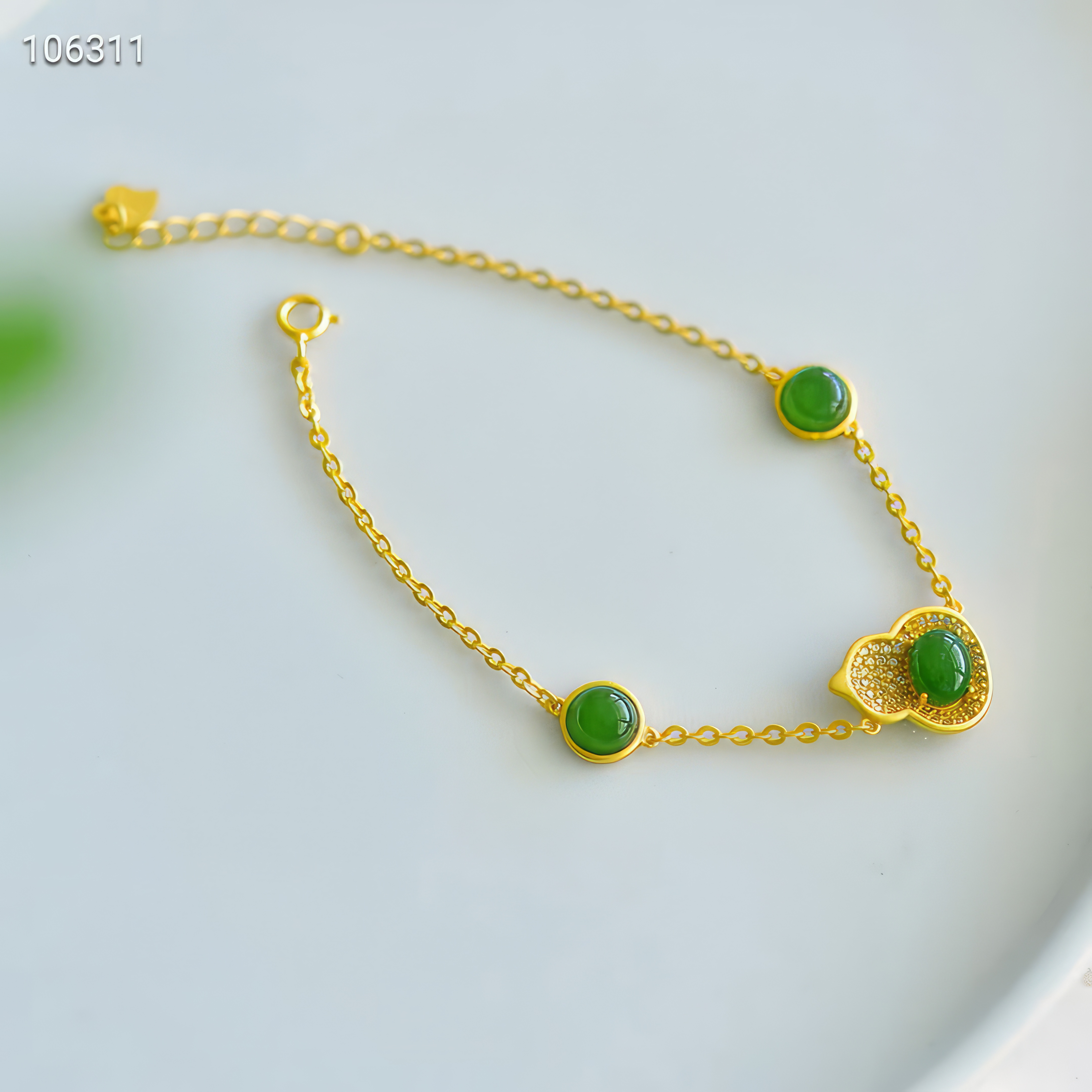 Verdant Abundance · Heitai Jade Prosperity & Happiness Bracelet--绿意盎然·和田玉福禄手链