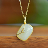 Heart Delight· White Hetian Jade Diamond-Set Gold Necklace Pendant 心悦·和田白玉镶钻金链吊坠