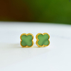 "Lucky Clover" Green Hetian Jade Stud Earrings “幸运四叶草”碧玉耳钉