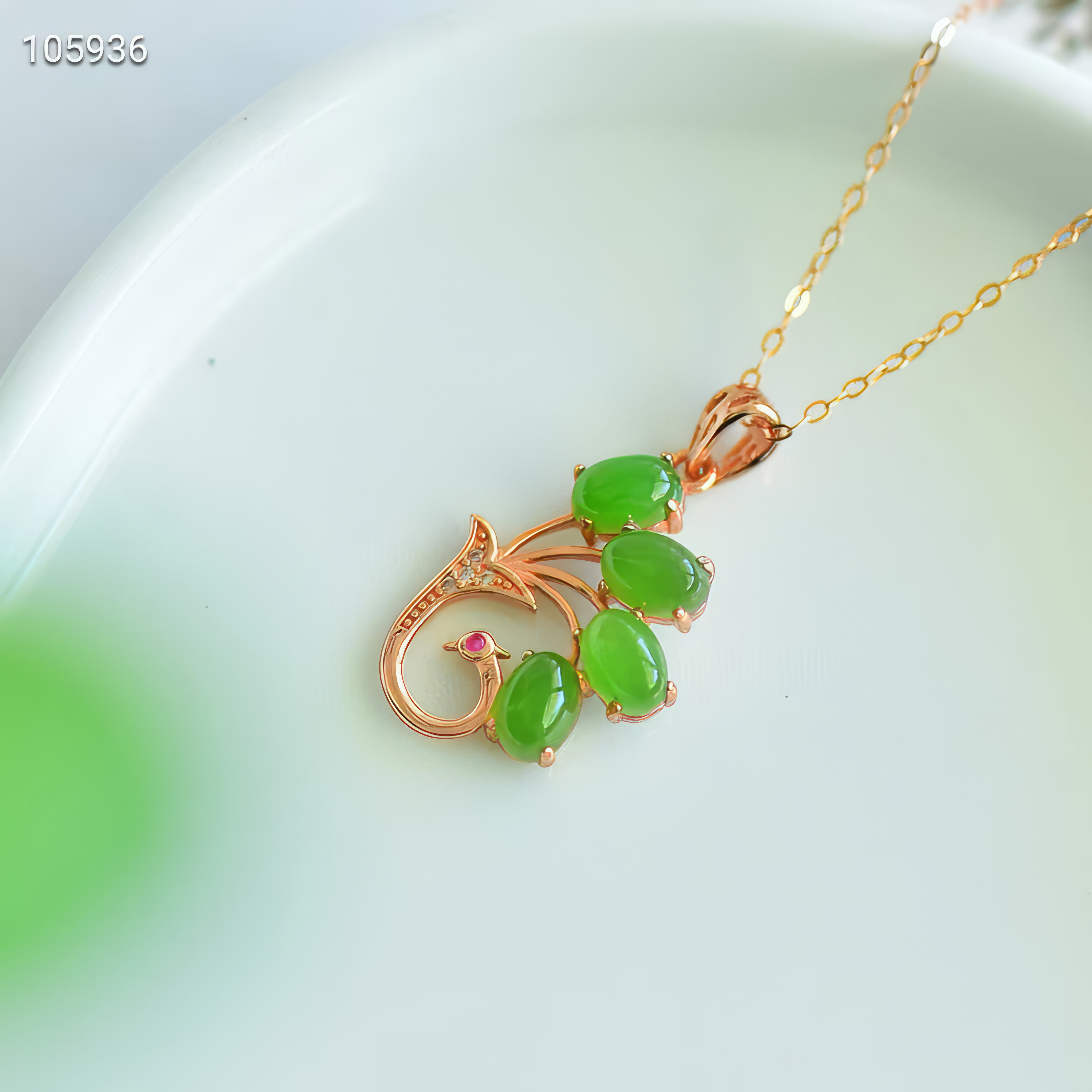 Emerald Plumage Rhythms of Spring - Sterling Silver Embedded with Hetian Green Jade Pendant--翠羽鸣春 - 925银镶嵌和田绿玉吊坠