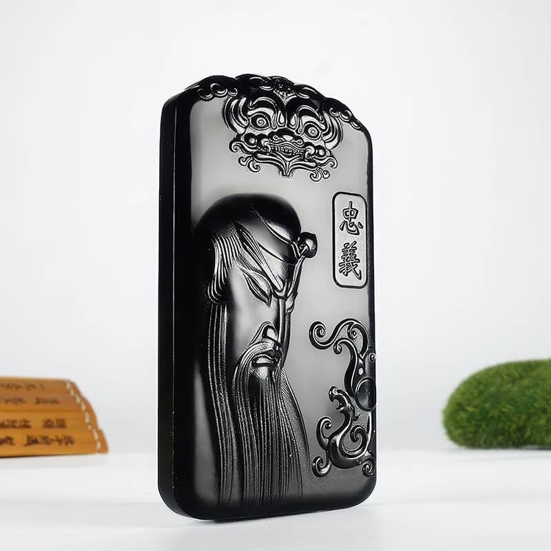 Loyalty Through the Ages - Hetian Ink Jade Guan Gong Loyalty Pendant 忠义传世——和田墨玉关公忠义牌