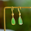 "Dewdrop Verdancy" Hetian Bicolor Jade Waterdrop-Shaped Earrings "凝露滴翠"和田碧玉水滴型耳坠