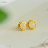 Moonlight Treasure Box - Pure Hetian Jade Stud Earrings--月光宝盒 - 纯净和田玉耳钉