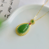 Verdant Abundance - Hetian Green Jade Waterdrop Pendant--绿意盎然 - 和田碧玉水滴吊坠