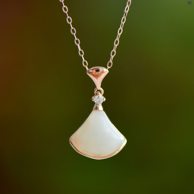 Dance of the Skirt· White Hetian Jade Rose Gold Pendant 裙舞飞扬·和田玉玫瑰金吊坠