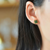 "Lucky Clover" Green Hetian Jade Stud Earrings “幸运四叶草”碧玉耳钉