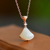 Dance of the Skirt· White Hetian Jade Rose Gold Pendant 裙舞飞扬·和田玉玫瑰金吊坠