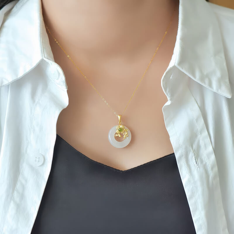 "Floral Bliss & Full Moon" Hetian Jade Peace Knot Pendant “花好月圆”和田玉平安扣吊坠